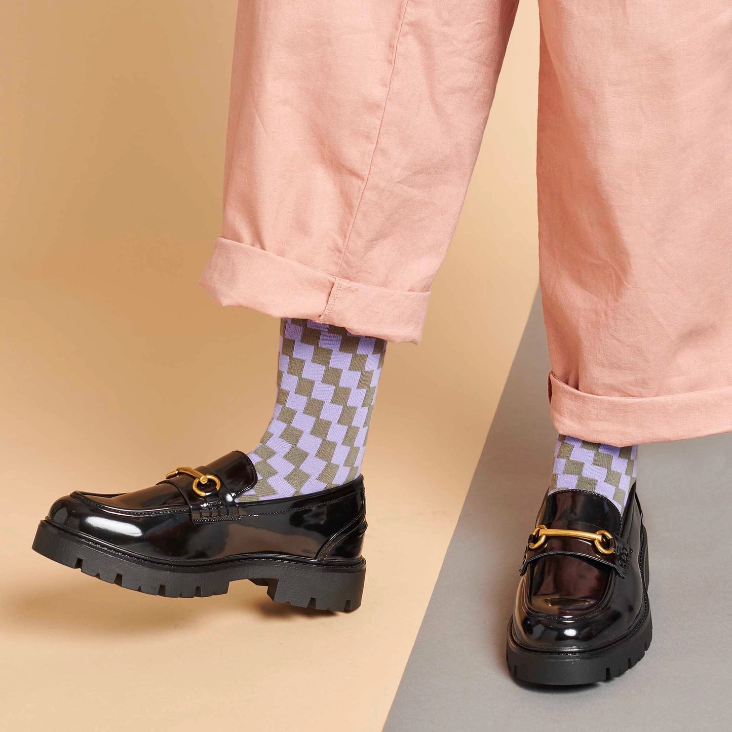 Catherine Tough Women's Organic Cotton Crew Socks - Lilac Check