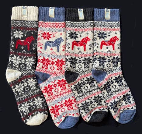 Swedish Passport - Viking Knits Dala Horse Swedish Pattern Wool Socks