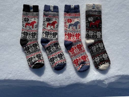 Swedish Passport - Viking Knits Dala Horse Swedish Pattern Wool Socks