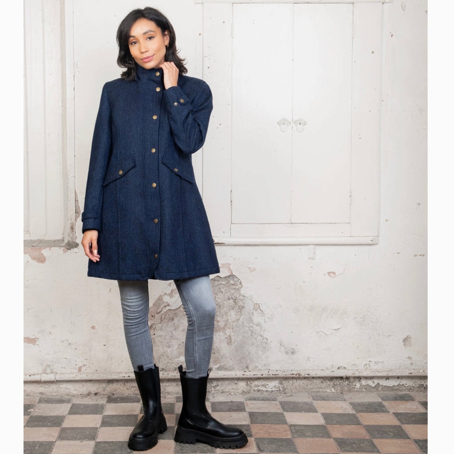 Abbie Tweed Coat - Navy Herringbone