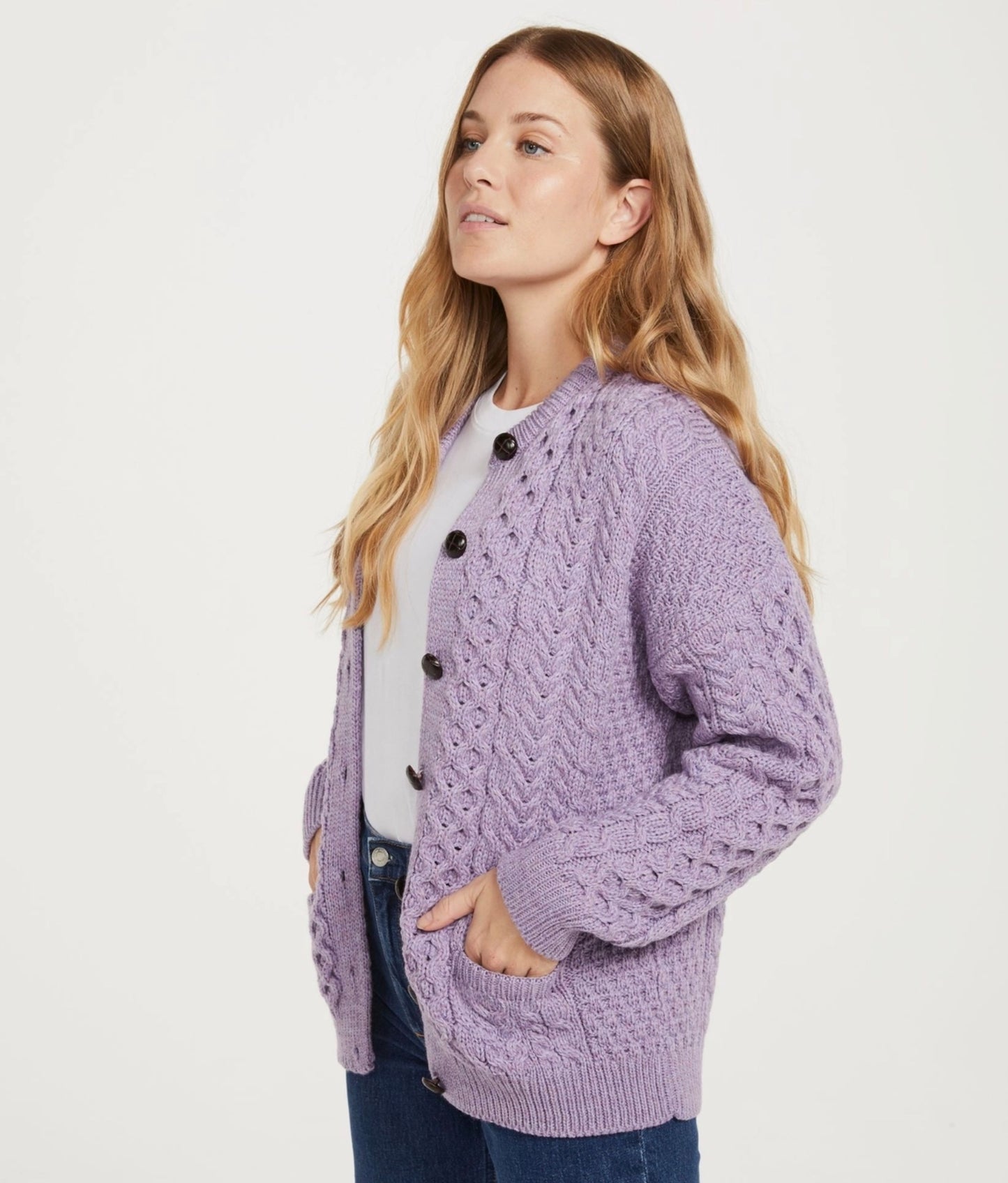 Achill Island Ladies Aran Cardigan - Lavender