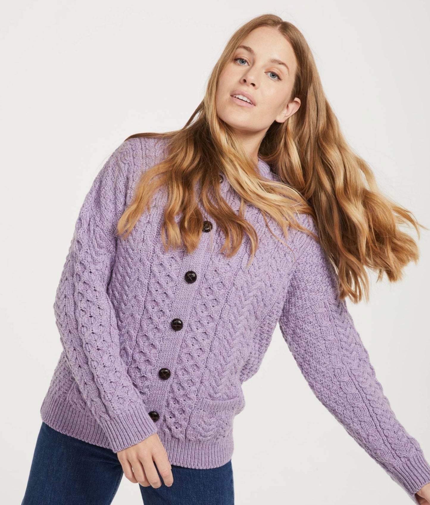 Achill Island Ladies Aran Cardigan - Lavender