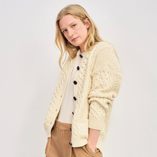 Achill Island Ladies Aran Cardigan - Cream