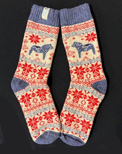 Swedish Passport - Viking Knits Dala Horse Swedish Pattern Wool Socks