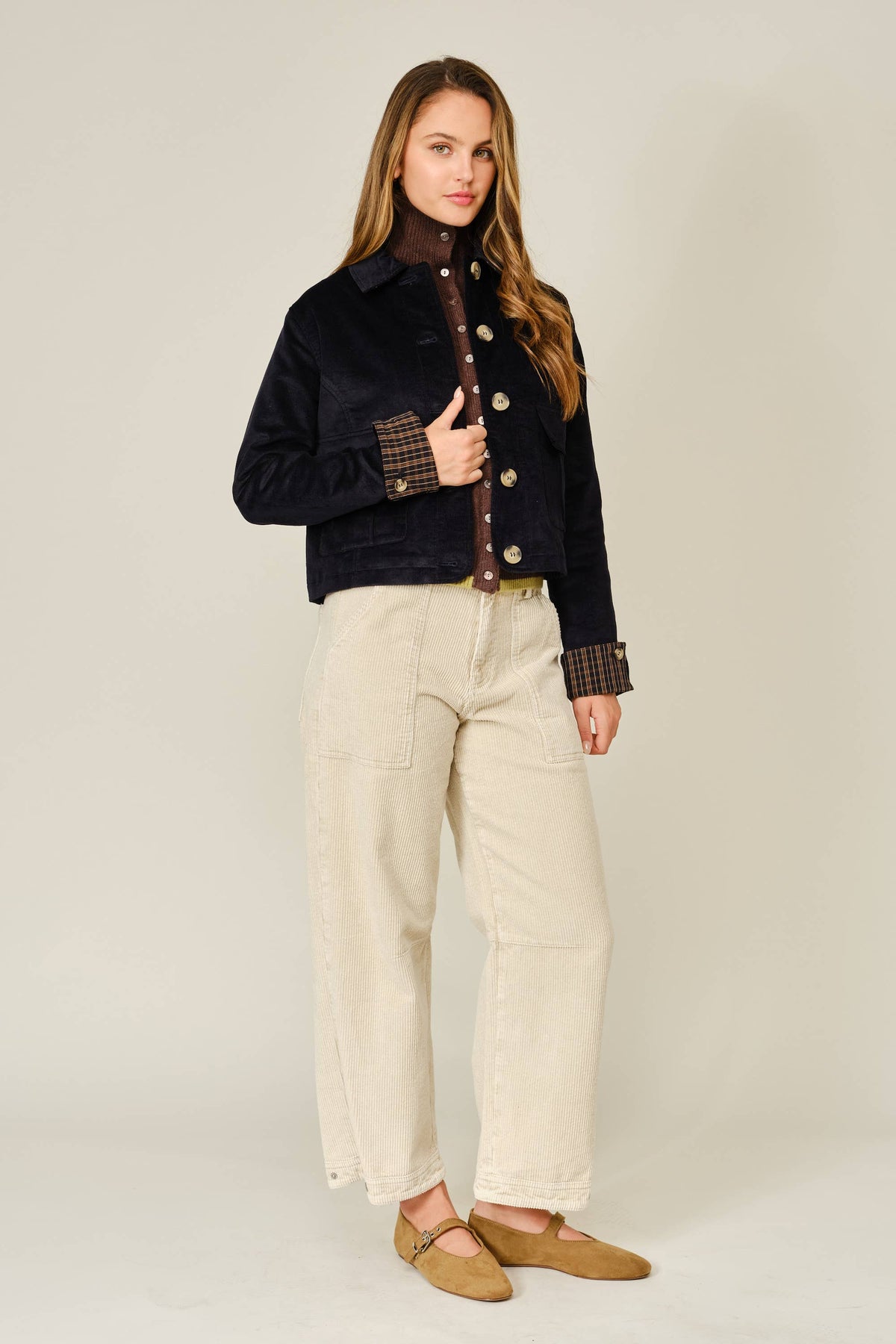 Aaron & Amber Oxford Corduroy Button Plaid Jacket - Midnight