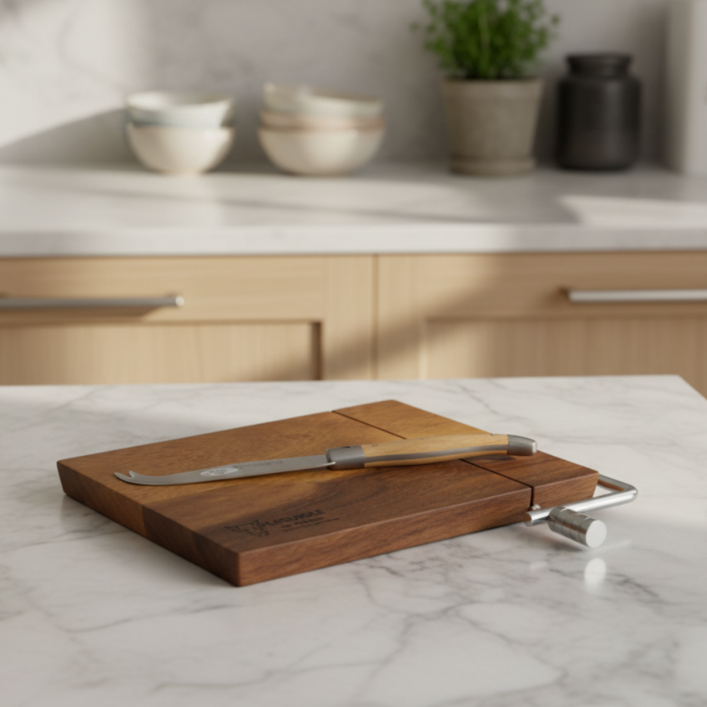 Laguiole en Aubrac Acacia French Cheese Cutting Board with Applewood Knife