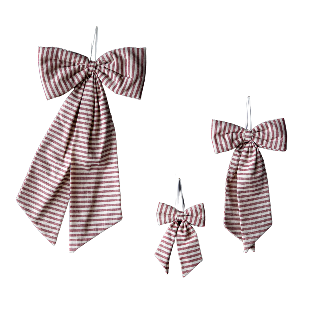 Luxe B Co - Striped Cranberry Red Fabric Bow