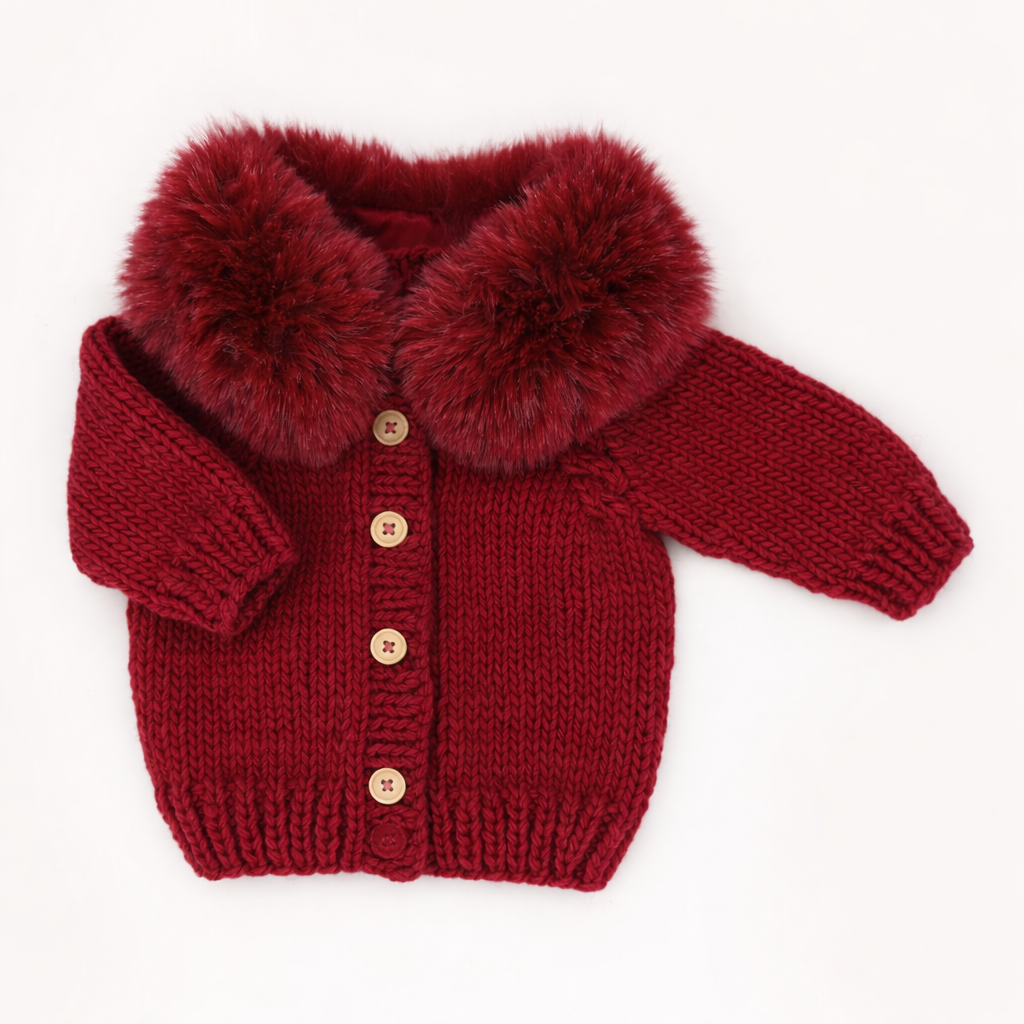 Huggalugs - Fur Collar Crimson Cardigan Sweater for Baby