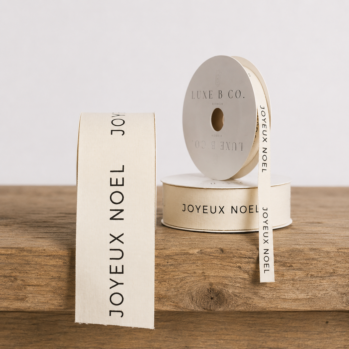Luxe B Co - Joyeux Noel Woven Ribbon White