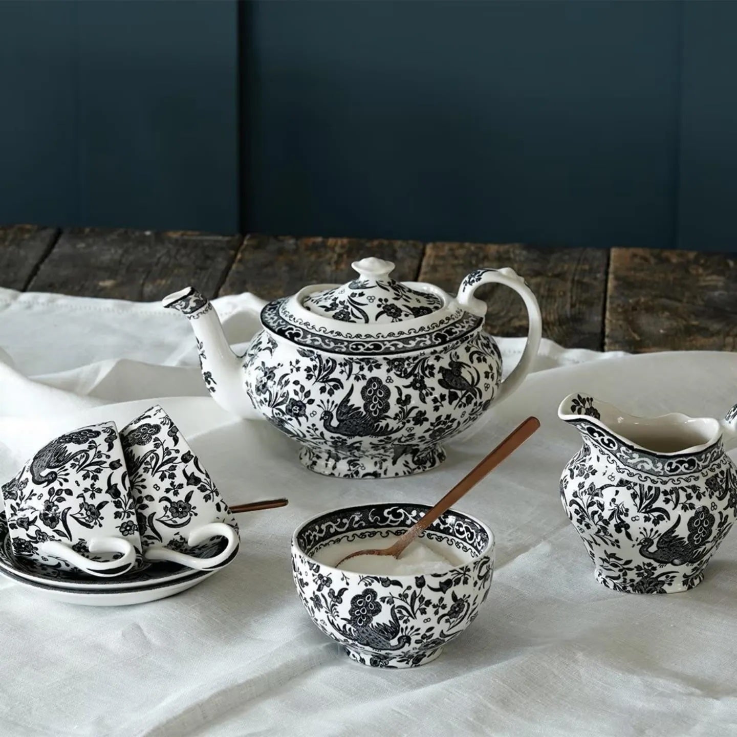 Burleigh Black Regal Peacock Teapot