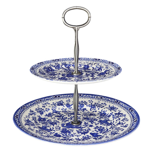 Burleigh Blue Regal Peacock 2 Tier Cake Stand