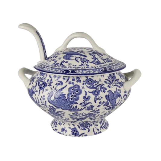 Blue Regal Peacock Sauce Tureen & Ladle - Retired