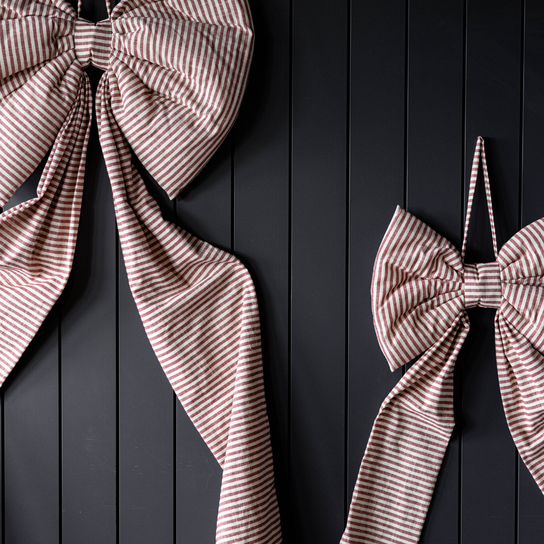 Luxe B Co - Oversized Cranberry Red Striped Fabric Bow