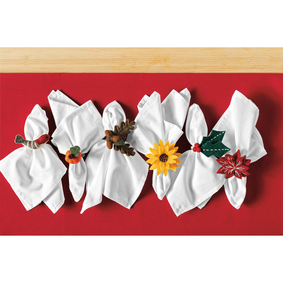 Amaryllis Christmas Felt Napkin Ring Set/4