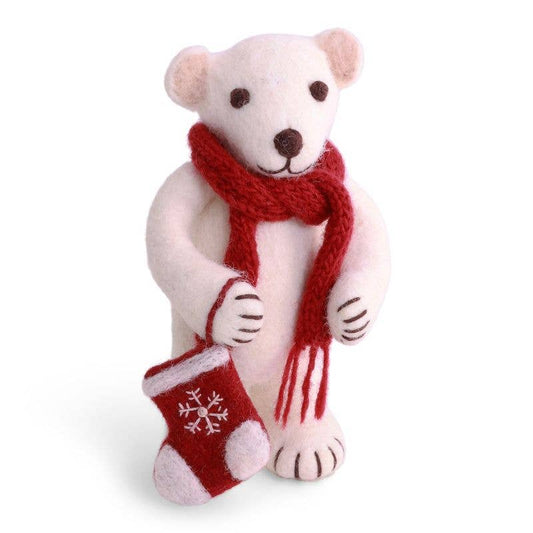 Gry and Sif - Medium White Polar Bear with Stocking