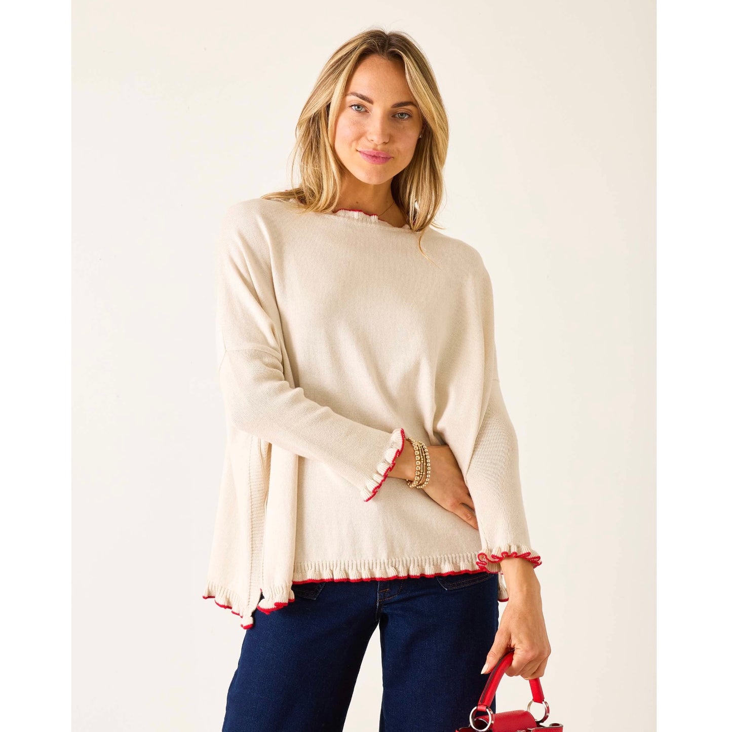 Mersea Catalina Ruffle Sweater -Cream/Ribbon Red - One Size