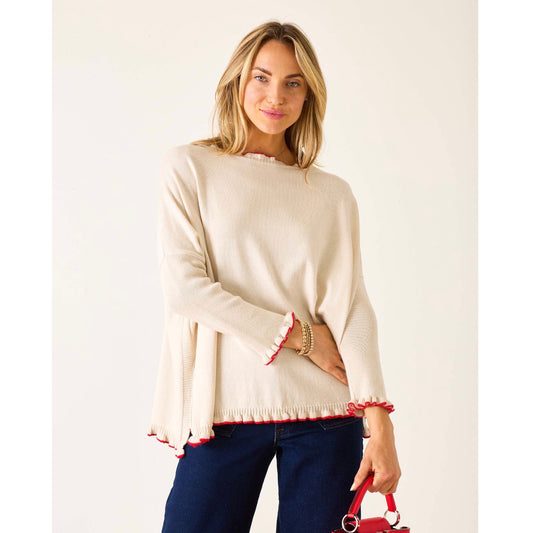 Mersea Catalina Ruffle Sweater -Cream/Ribbon Red - One Size