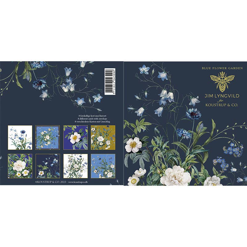 Koustrup & Co. - Cardfolder Blue Flower Garden - 8 Cards with Envelopes
