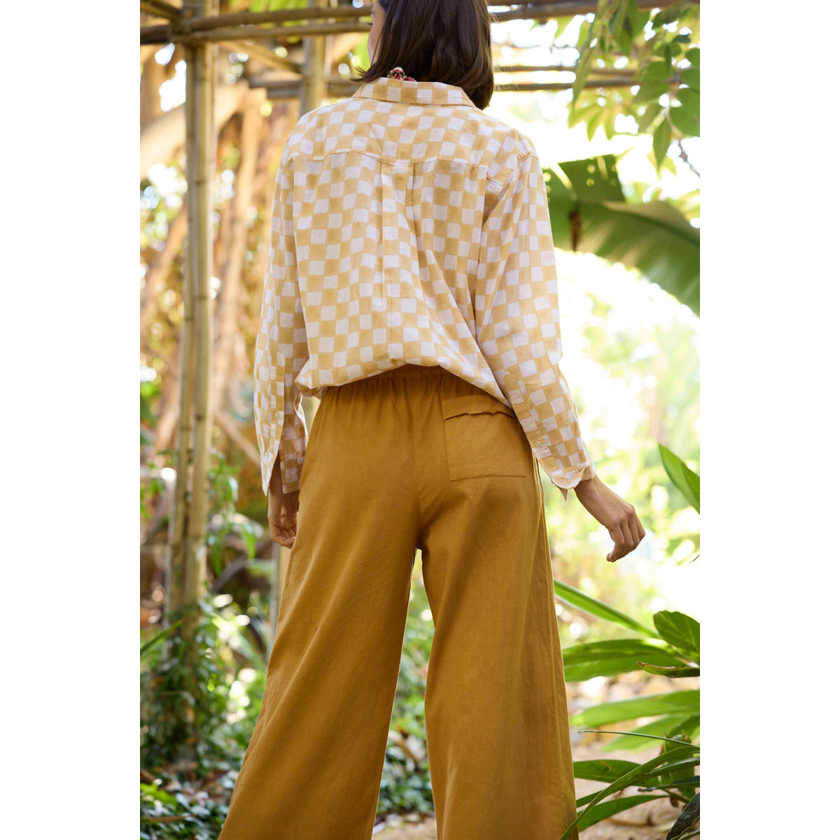 and for Good Boyfriend Long Sleeve Checkerboard Shirt- Natural