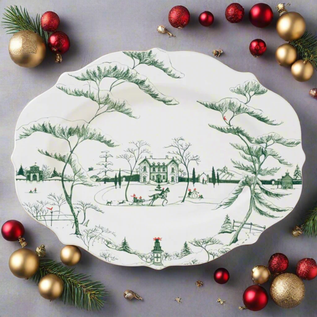 Country Estate Winter Frolic 18" Serving Platter - Evergreen