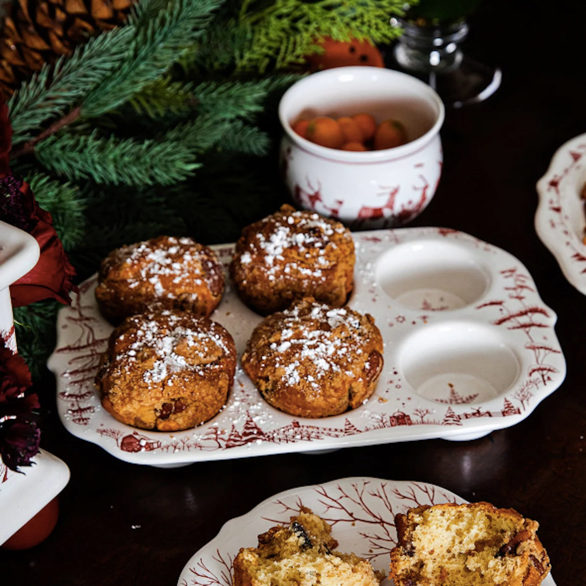 Country Estate Winter Frolic Ruby Muffin Dish