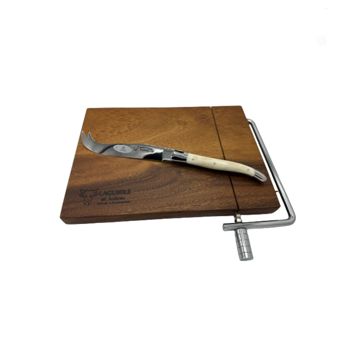 Laguiole en Aubrac Acacia Cheese Cutting Board with Cow Bone Knife