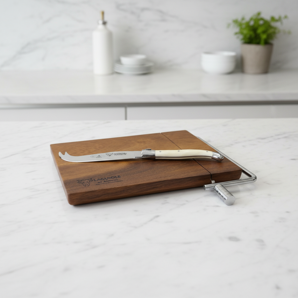 Laguiole en Aubrac Acacia French Cheese Cutting Board with Cow Bone Knife