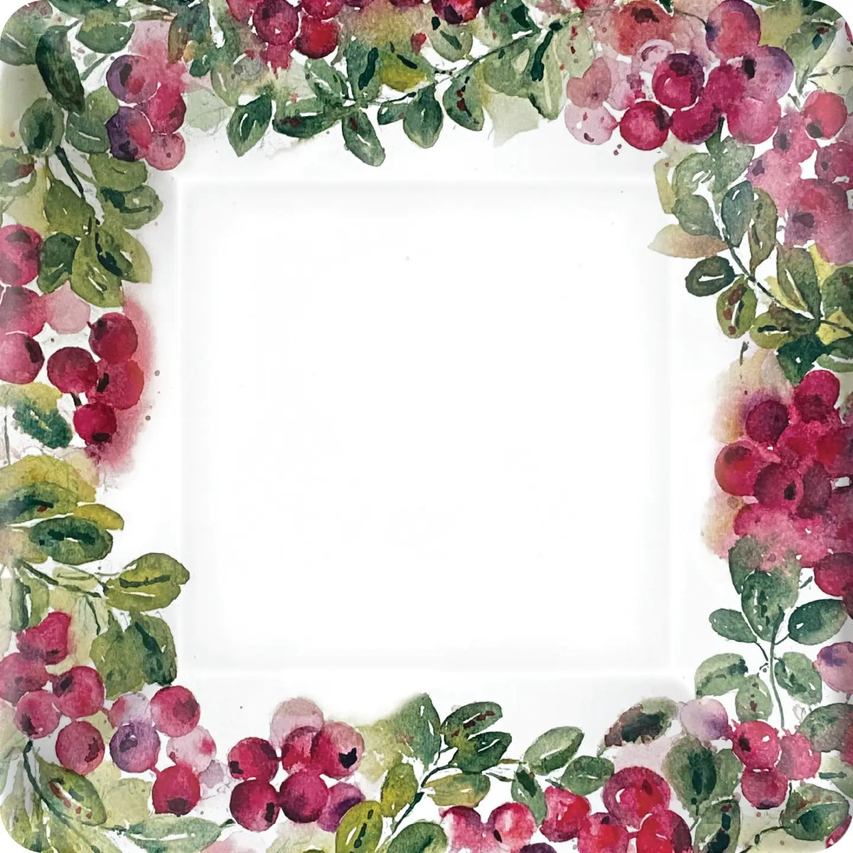 Cranberry Wreath 10" Square Paper Plates Set/8