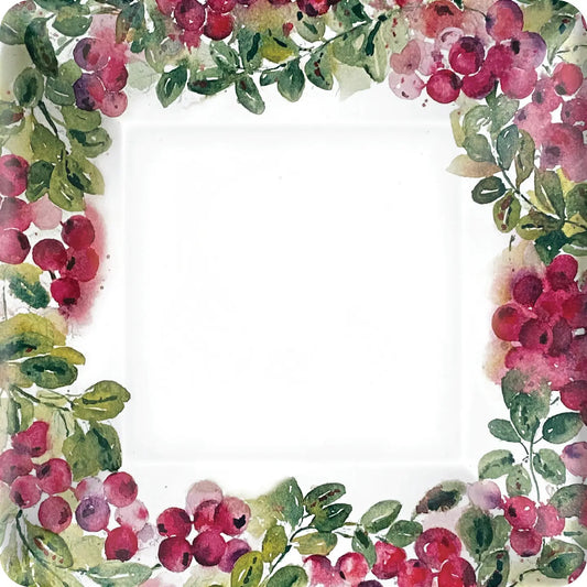 Cranberry Wreath 10" Square Paper Plates Set/8