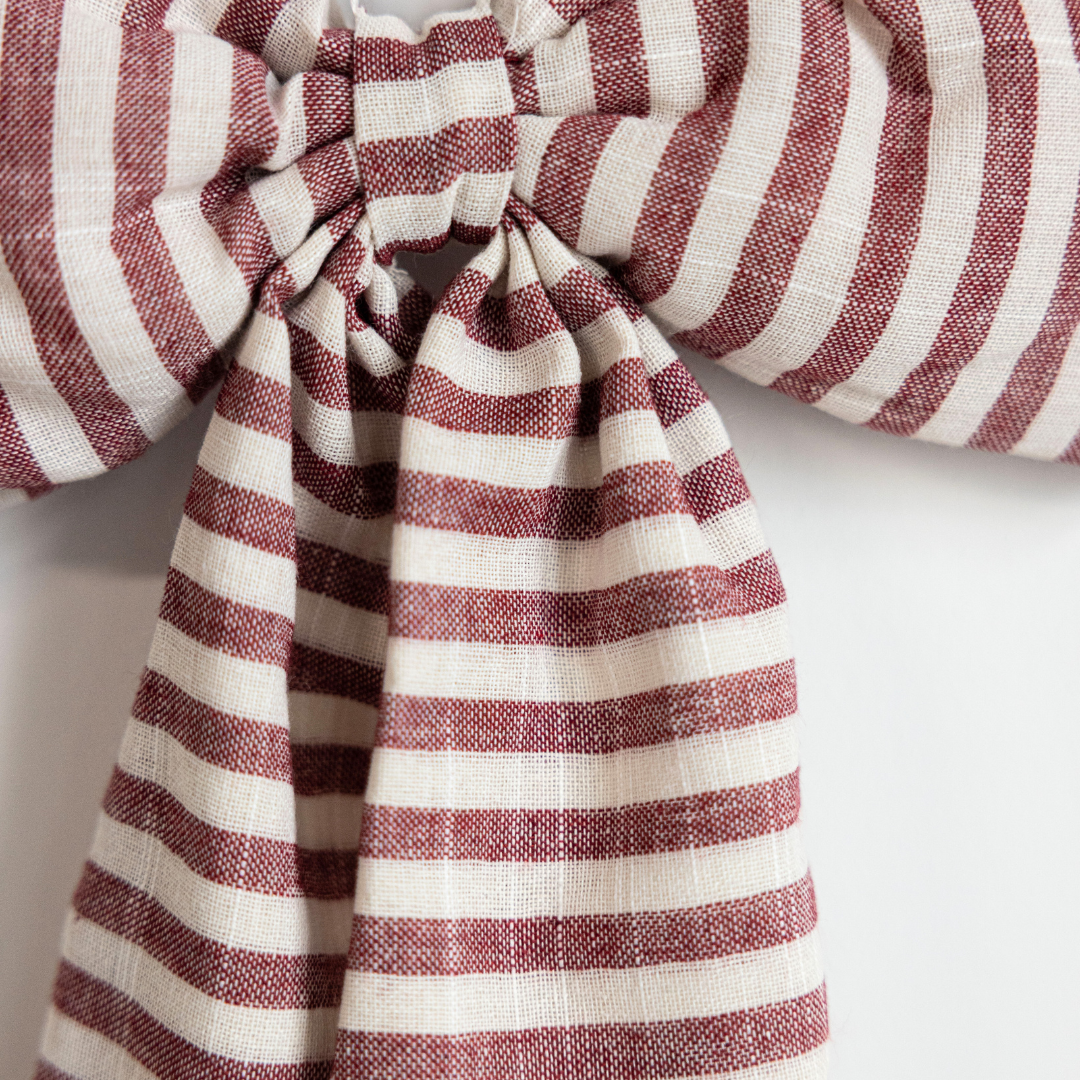 Luxe B Co - Oversized Cranberry Red Striped Fabric Bow