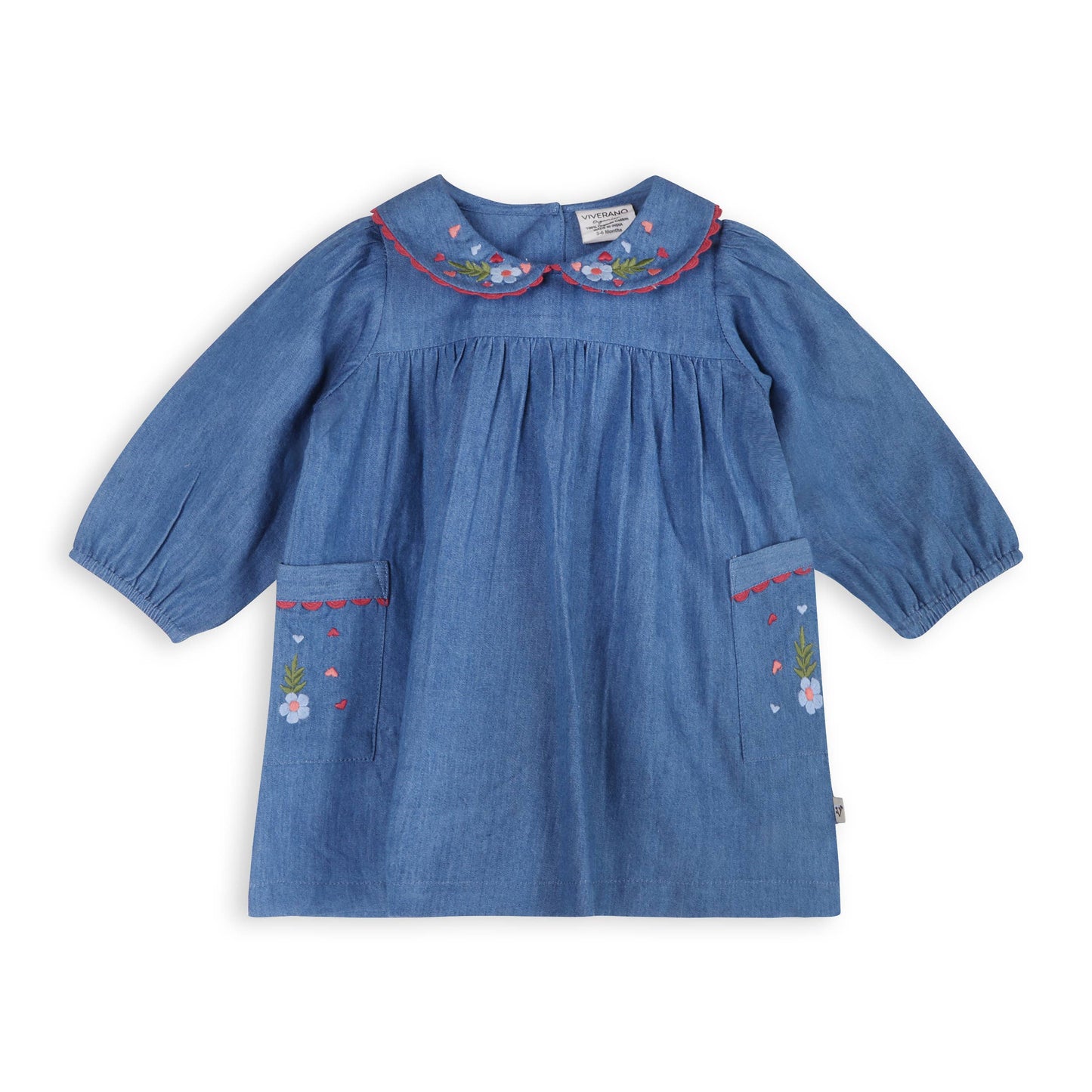 Viverano Organics - Ida Floral Embroidered Denim Baby Dress & Bloomer