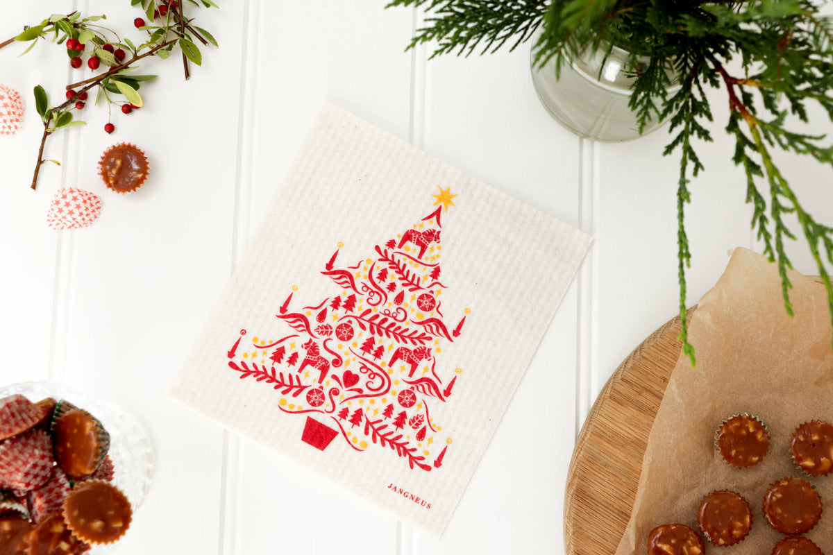 Jangneus - Swedish Dishcloth - Scandi Christmas Tree - Red
