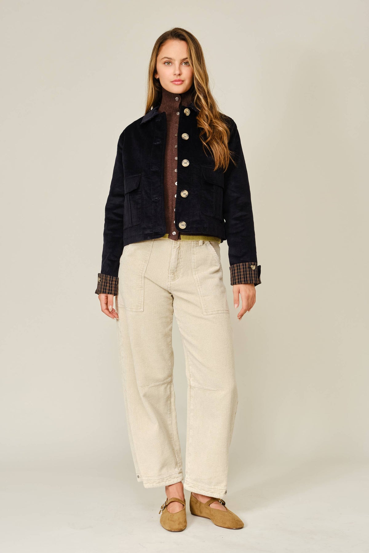 Aaron & Amber Oxford Corduroy Button Plaid Jacket - Midnight