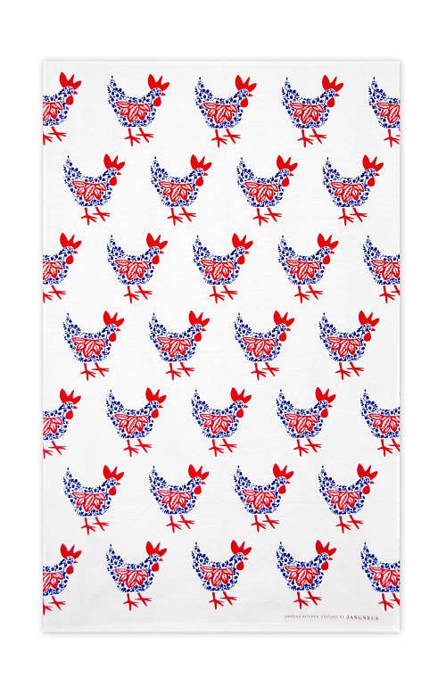 Jangneus - Hen Blue Kitchen Tea Towel - Scandinavian Folk Art