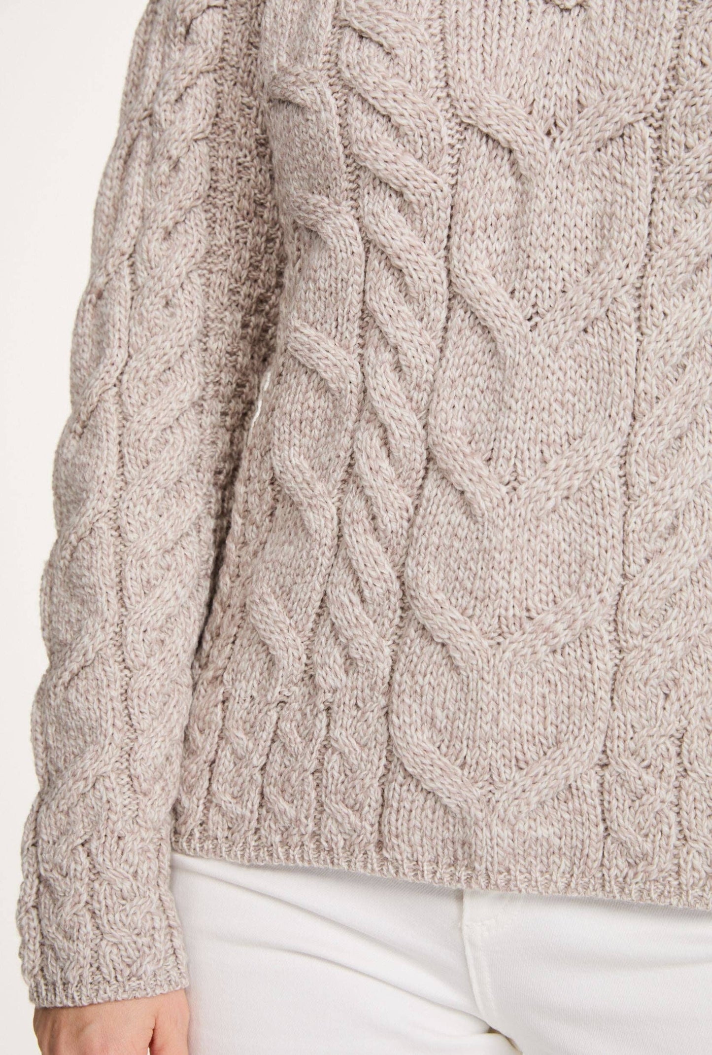 Aran Woollen Mills - Tralee Ladies V-Neck Supersoft Merino Sweater - Oat