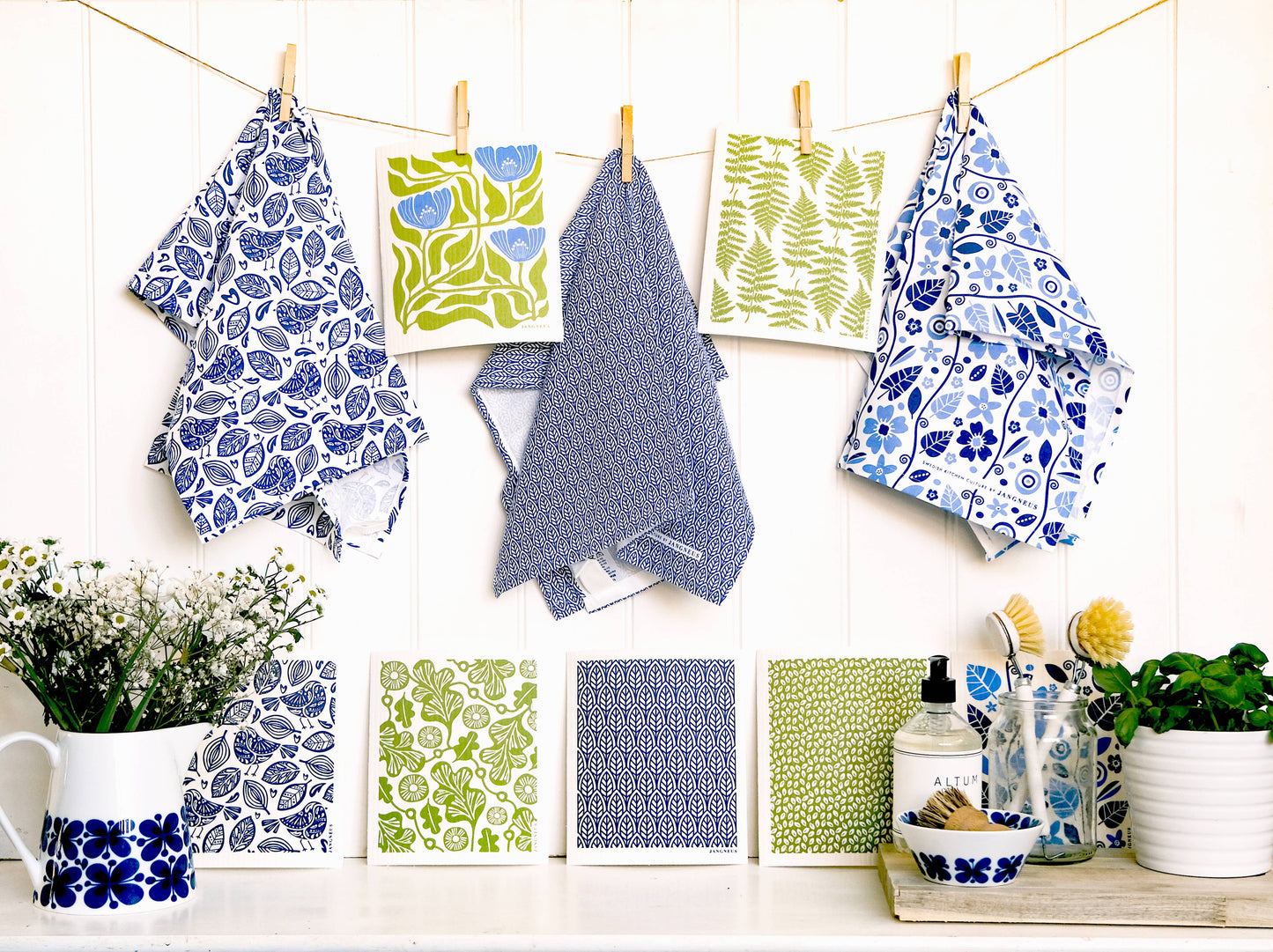 Jangneus - Swedish Dishcloth - Flower - Green/Blue