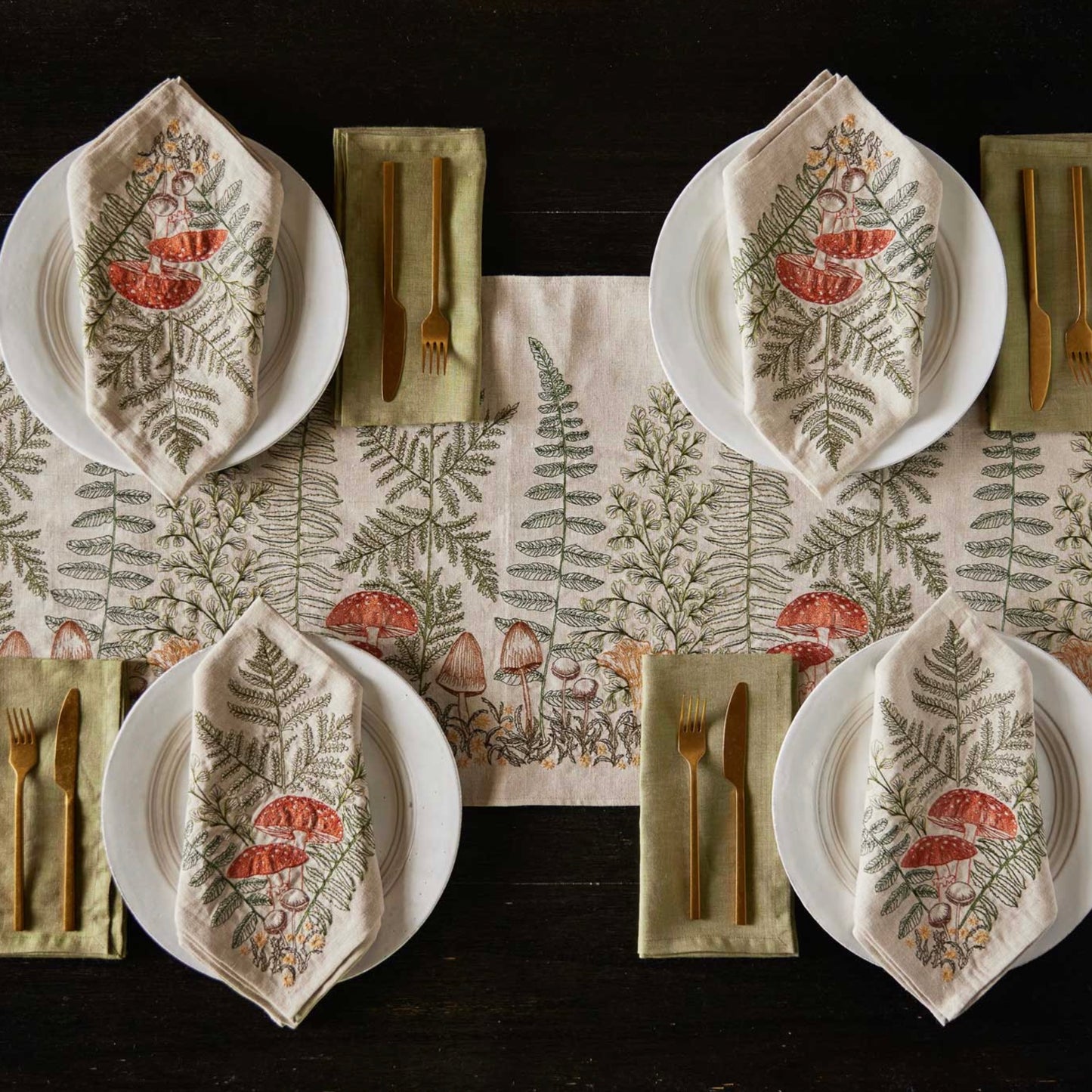 Coral & Tusk Mushrooms and Ferns Table Runner