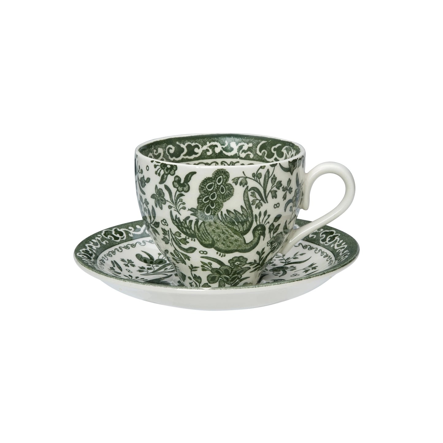 Burleigh Green Regal Peacock Teacup & Saucer