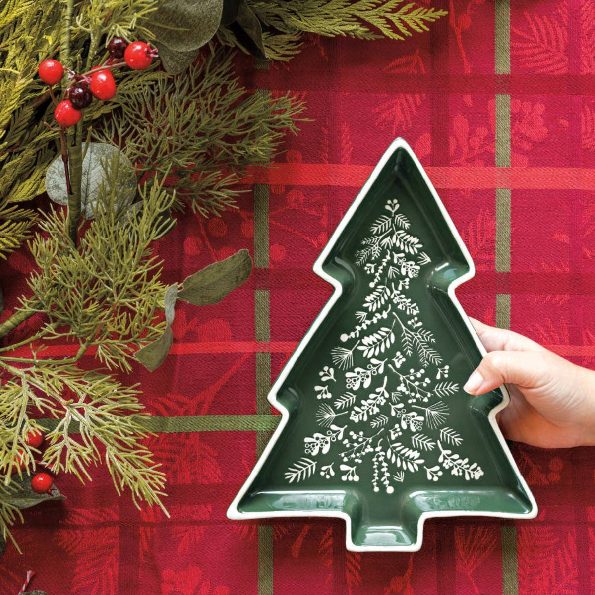 Winterberry Shaped Christmas Tray