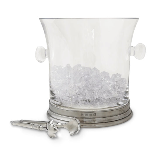 Match Pewter Crystal Ice Bucket w/Handle and Tongs