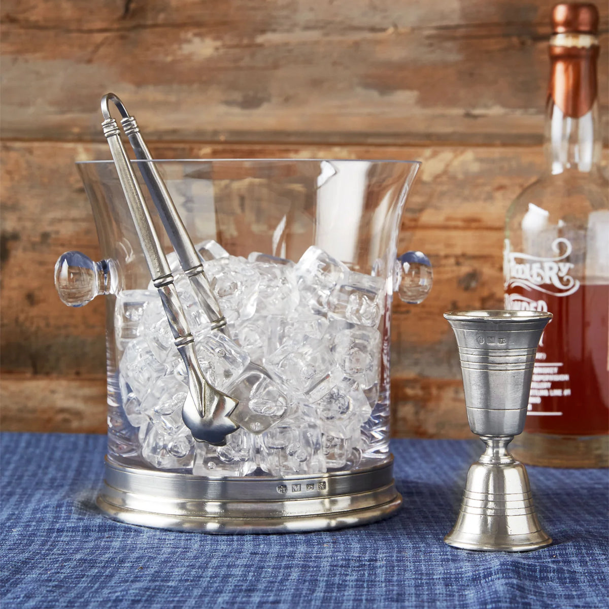 Match Pewter Crystal Ice Bucket w/Handle and Tongs