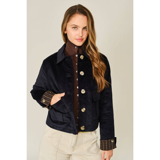 Aaron & Amber Oxford Corduroy Button Plaid Jacket - Midnight