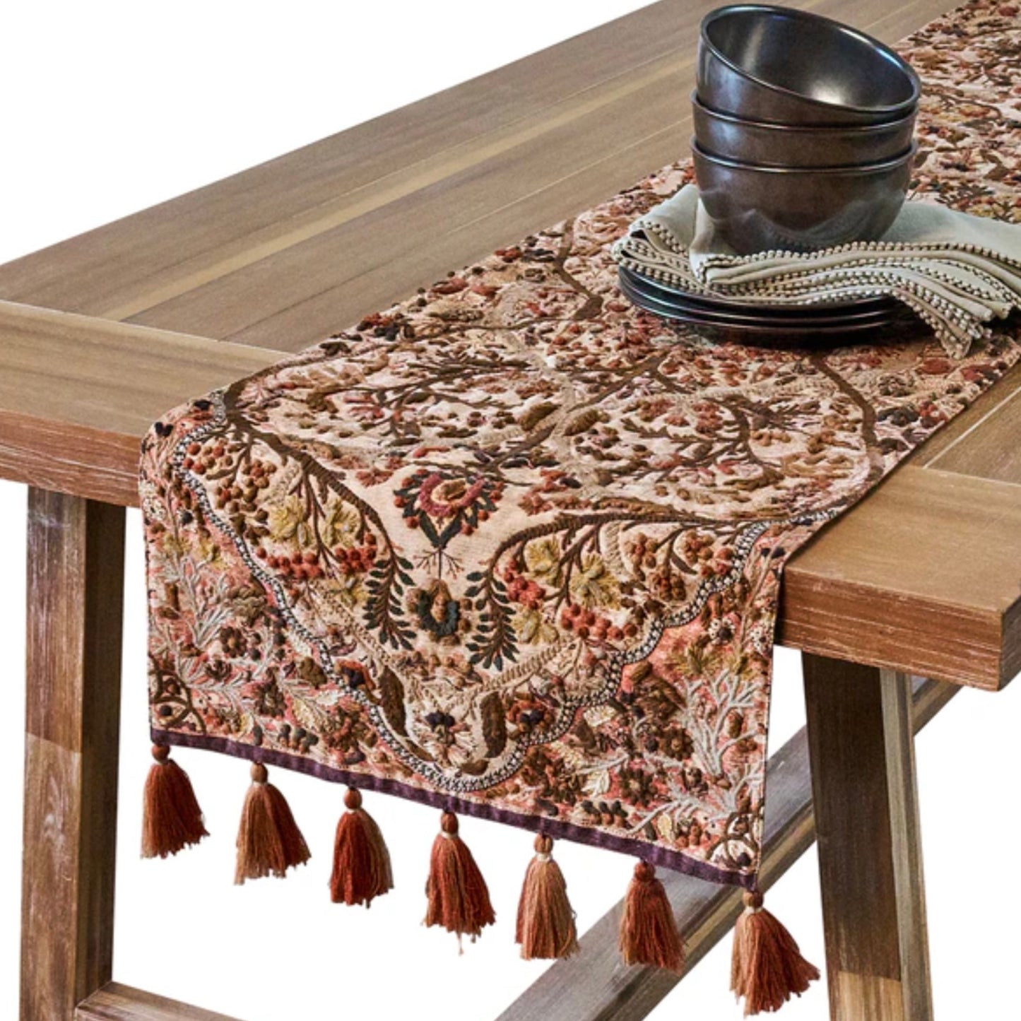 Juliska Willa Embroidered 18" x 90" Table Runner - Amber