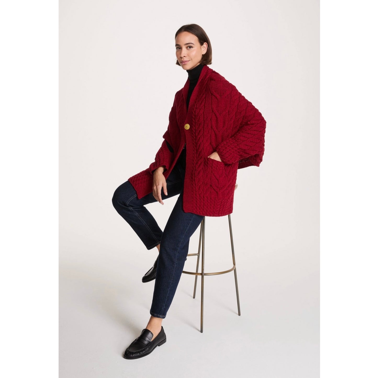 Knocknarea Ladies Wrap Merino Cardigan - Red