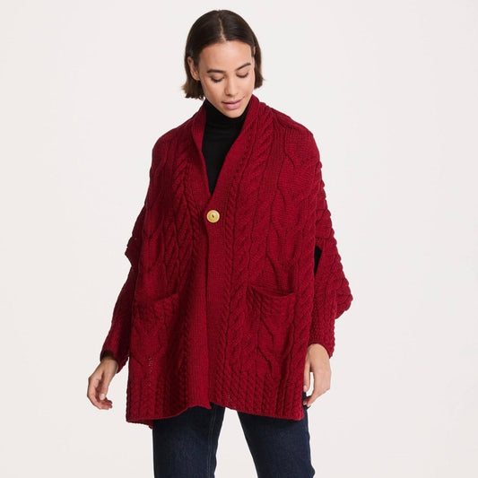 Knocknarea Ladies Wrap Merino Cardigan - Red