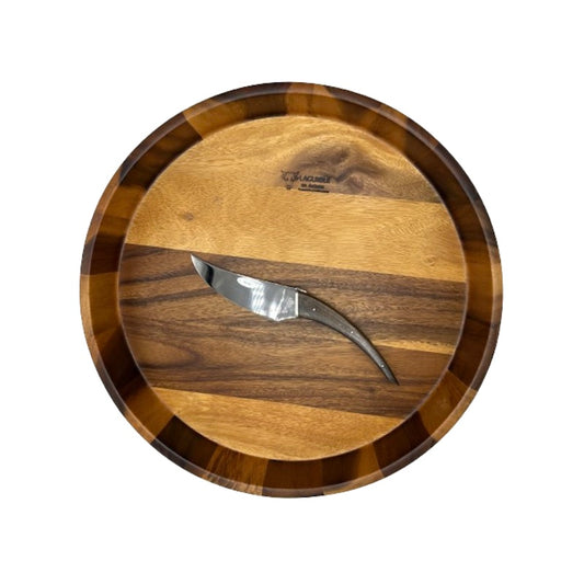 Laguiole en Aubrac Acacia Round Tray with Ziricote Wood Cheese Knife