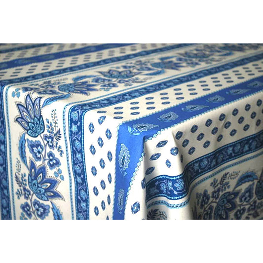Le Cluny Lisa White/Blue Coated Cotton Tablecloth
