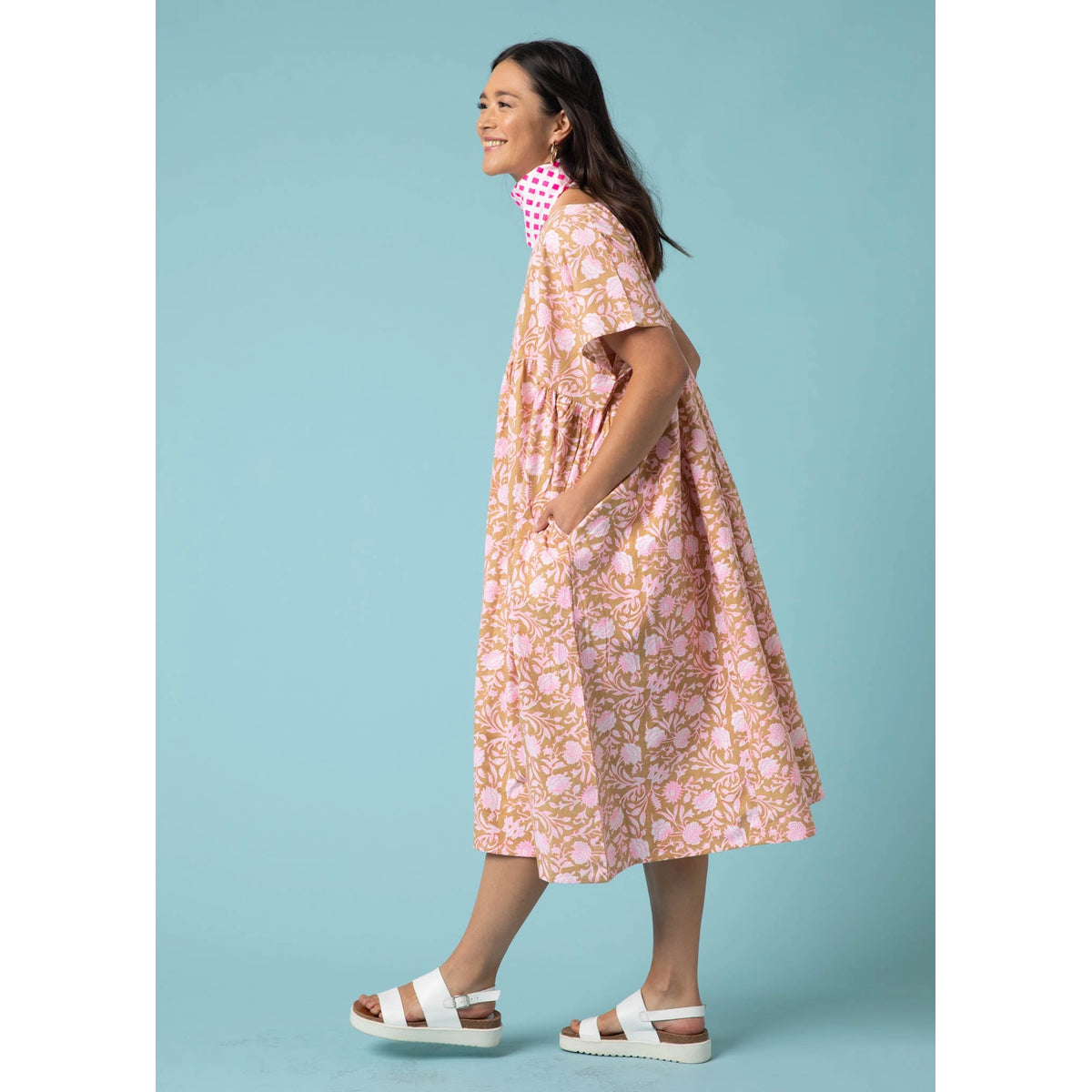 and for Good Meadow Dress - Floral Escape in Baked Clay & Neon Pink - One Size