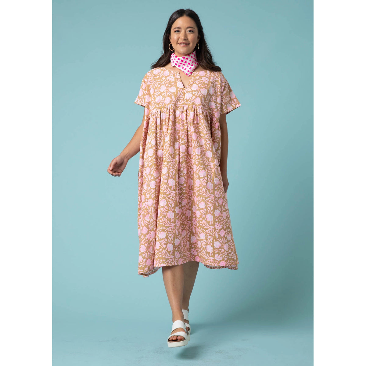 and for Good Meadow Dress - Floral Escape in Baked Clay & Neon Pink - One Size