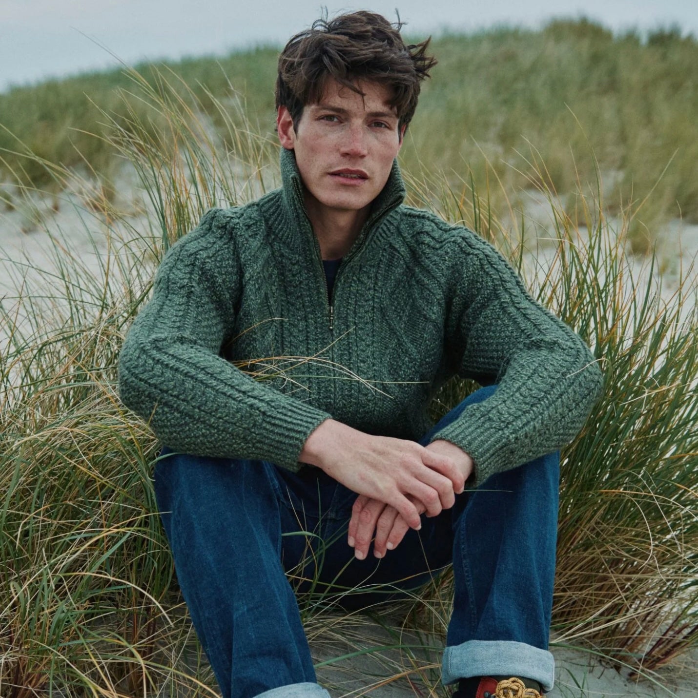 Aran Men's Brannock Zipper Cardigan - Green